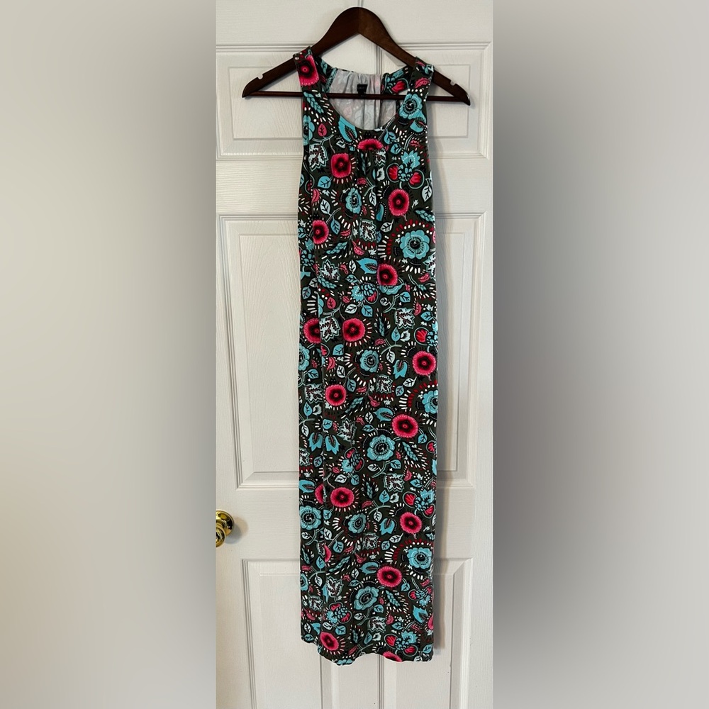 Talbots Black Dress with Red and Blue Floral Design